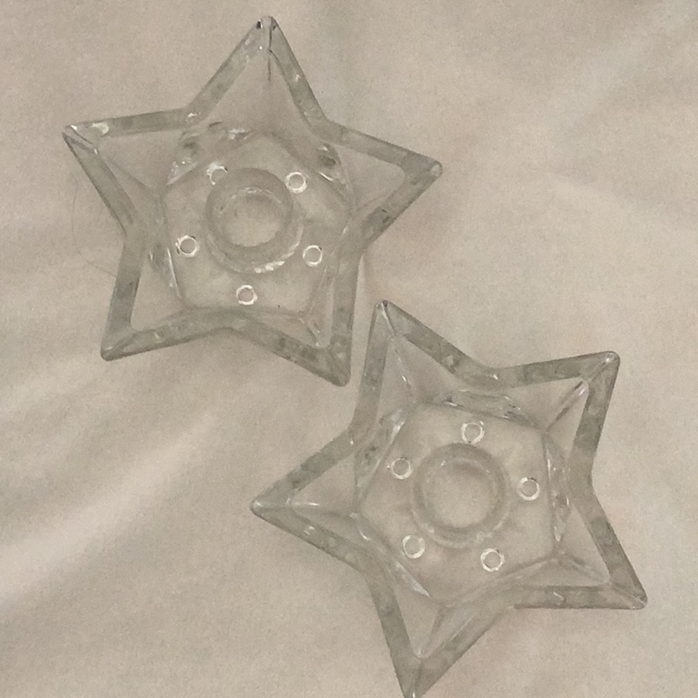 Vintage Hazel-Atlas Clear Pressed Glass Star Candle Holders (1 pair)